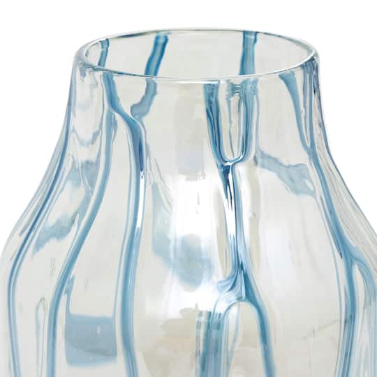 17" Clear Vase with Wavy Blue Design